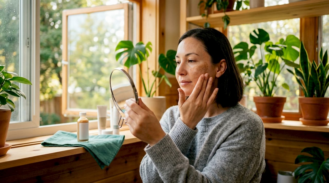Woman applying tinted mineral sunscreen