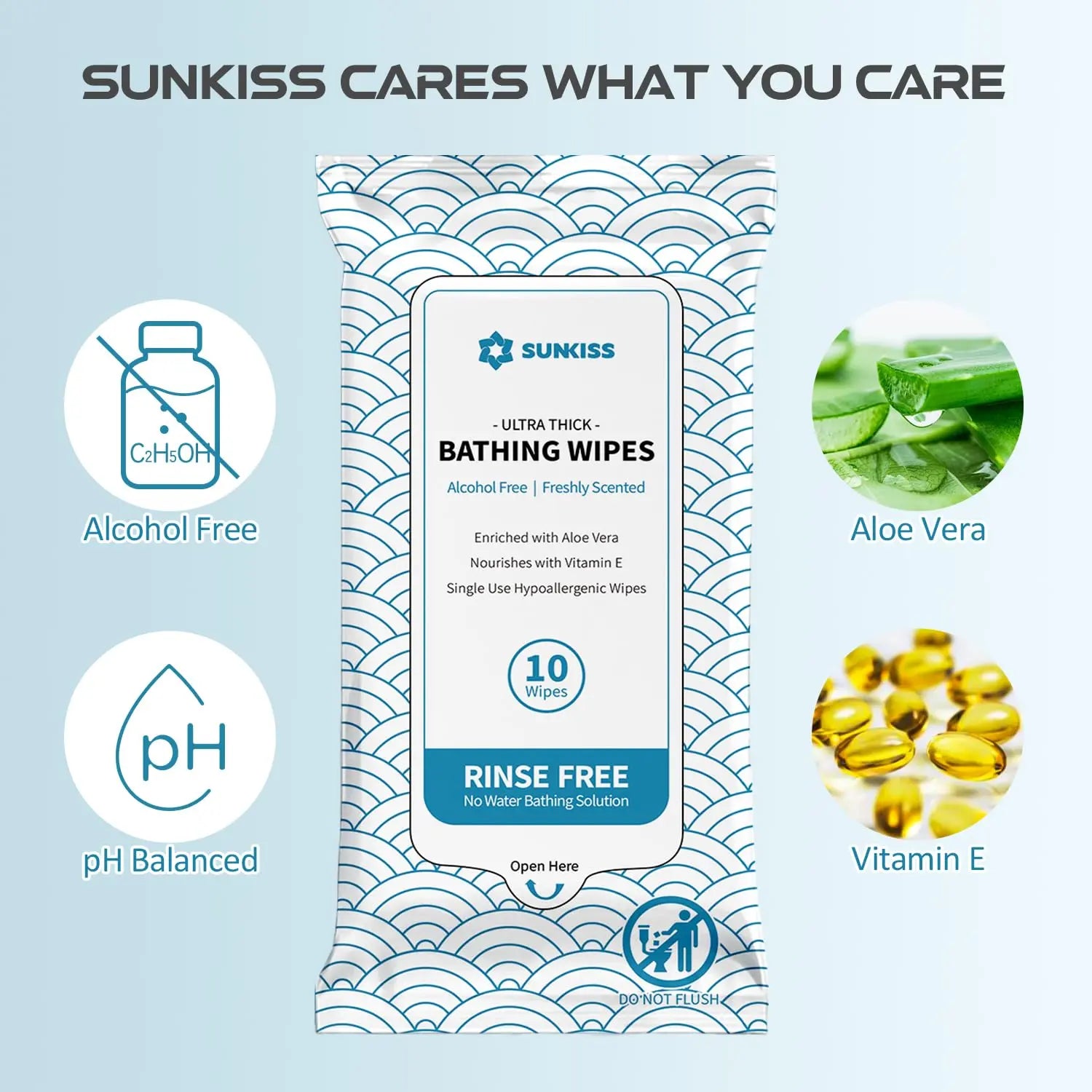 SUNKISS Trustplus Body Wipes with Aloe Extra Thick 8"X12" Cleansing Wipes for Adults Sensitive Skin Disposable Quick-Drying Hypoallergenic