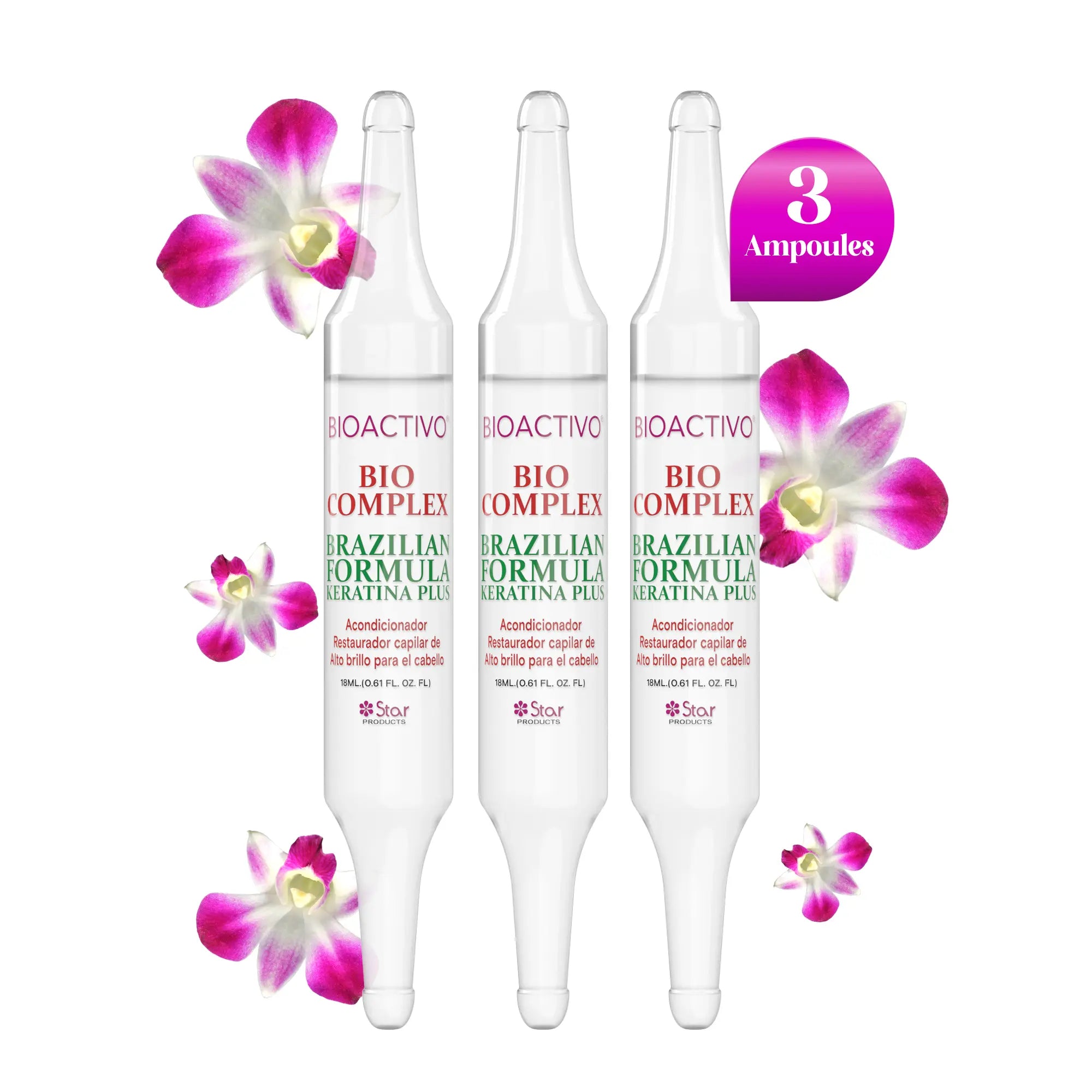 Bio Complex Bioactivo Dominican Hair Ampoules 3-Pack, Keratin Biotin Collagen Castor Oil Leave-In Treatment, High Shine Deep Conditioner for Dry Damaged Frizzy Curly Hair, Salon-Quality Ampollas Capilares 0.61 Fl Oz, Beauty Products, Hair Products