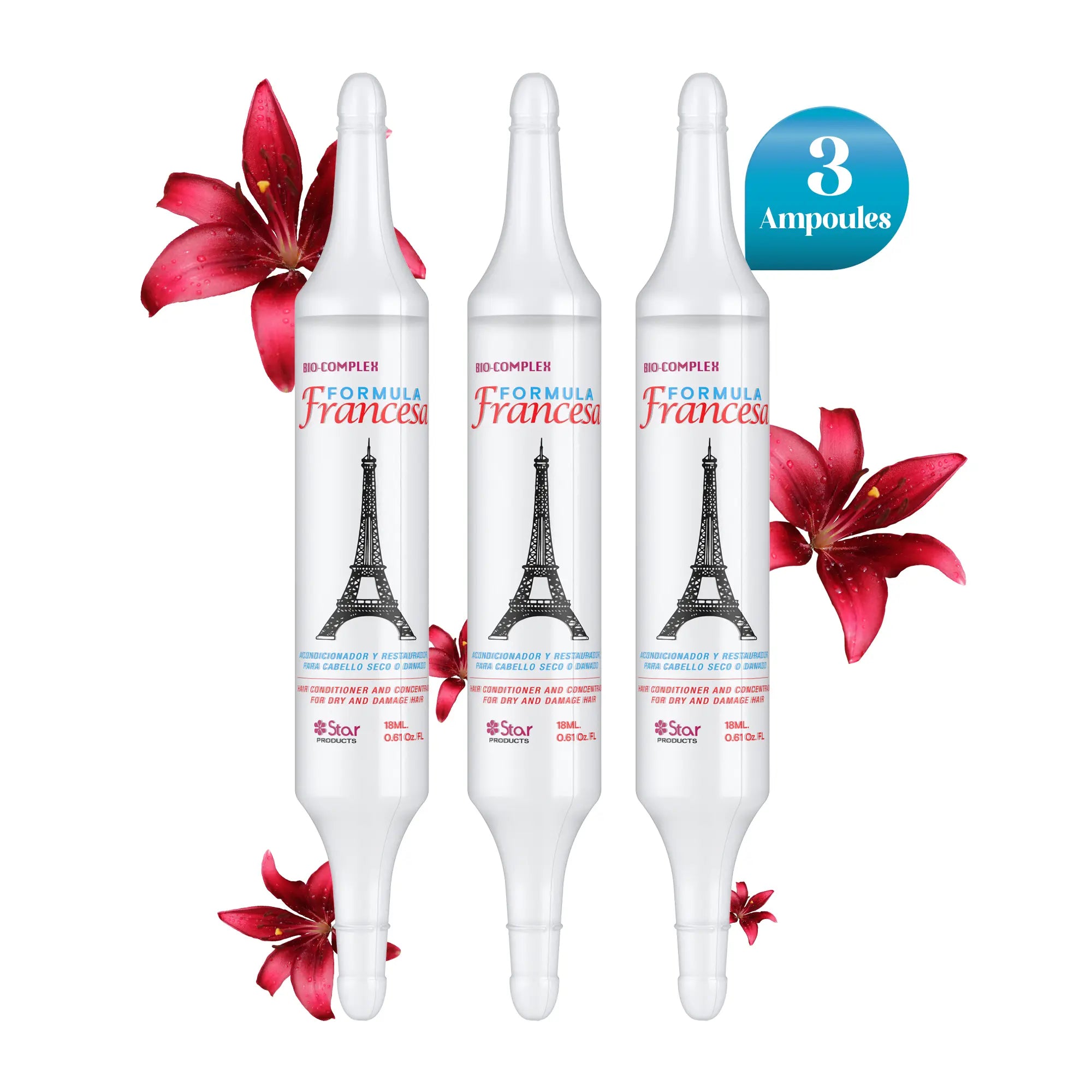 Bio Complex Bioactivo Dominican Hair Ampoules 3-Pack, Keratin Biotin Collagen Castor Oil Leave-In Treatment, High Shine Deep Conditioner for Dry Damaged Frizzy Curly Hair, Salon-Quality Ampollas Capilares 0.61 Fl Oz, Beauty Products, Hair Products