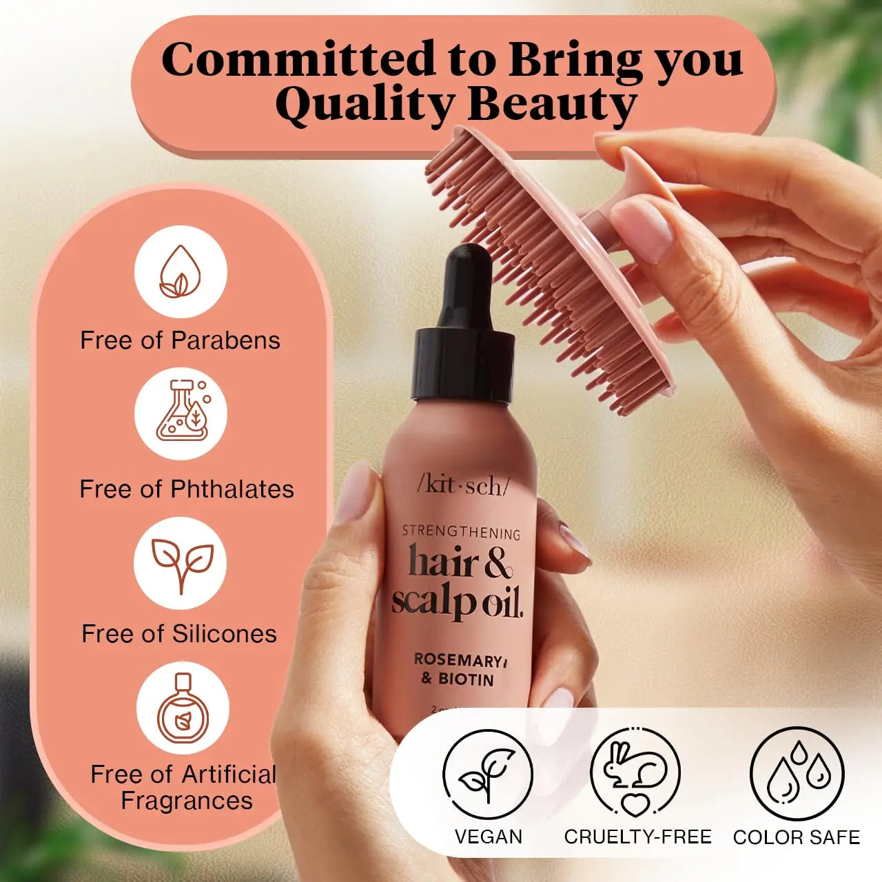Kitsch Rosemary Oil for Hair Growth and Healthy Scalp, Pre Wash Scalp & Hair Oil Infused with Biotin, Strengthening, Nourishing & Volumizing, Hair Growth Oil - 60 Ml