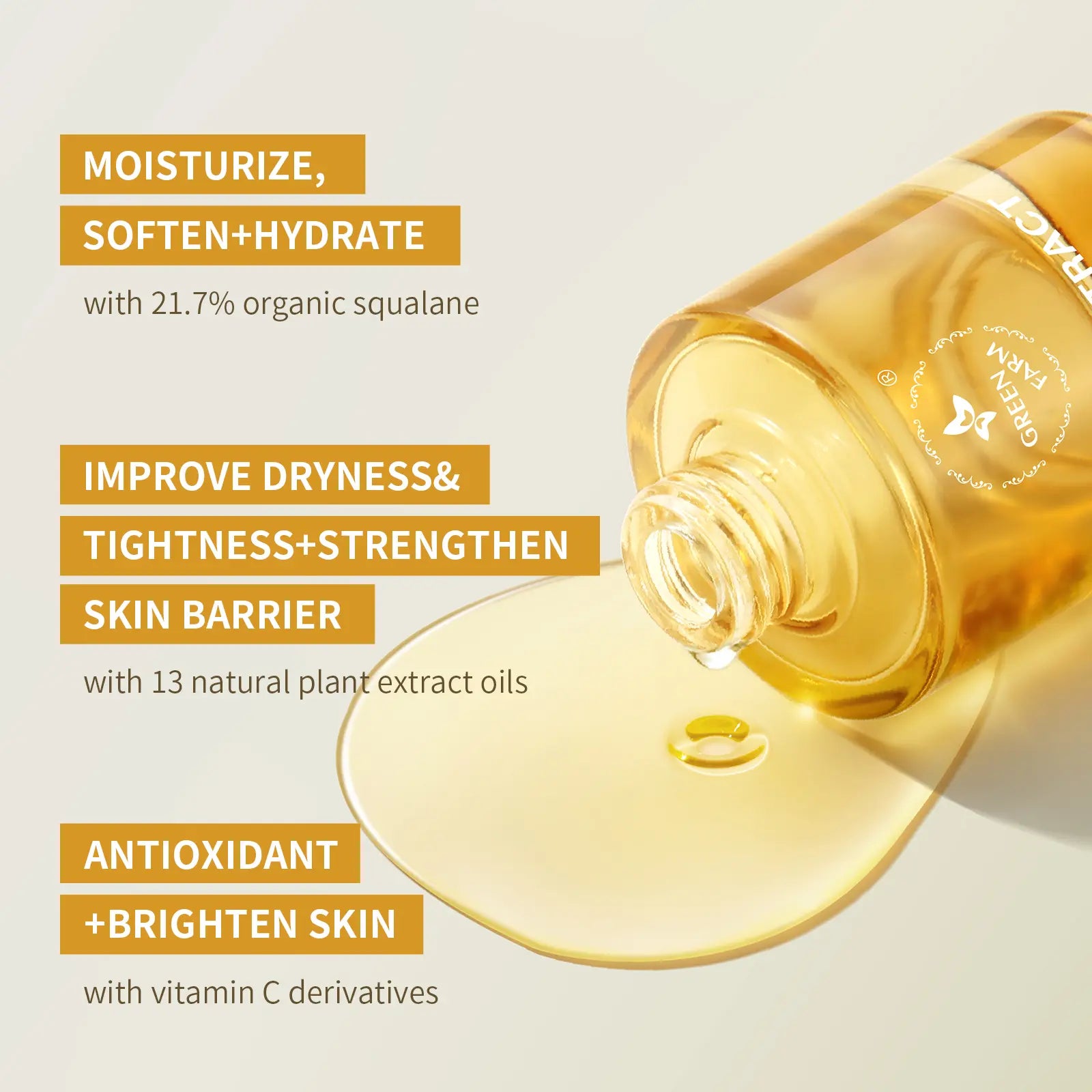 GREEN FARM Squalane Vitamin C Face Oil – Hydrating & Brightening Facial Oil, Non-Greasy Glow for Dry & Sensitive Skin | 1Oz