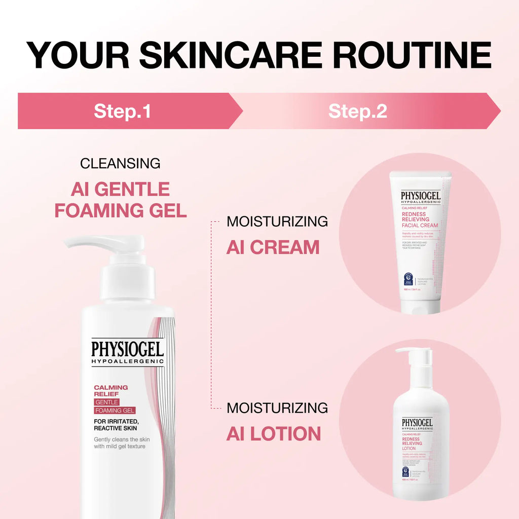 [PHYSIOGEL Official] Post-Laser Recovery & Redness Care Bundle: Intense Hydration Set for Sensitive Skin - Soothing Facial Cream + Gentle Cleanser, Korean Skincare, National Eczema Association