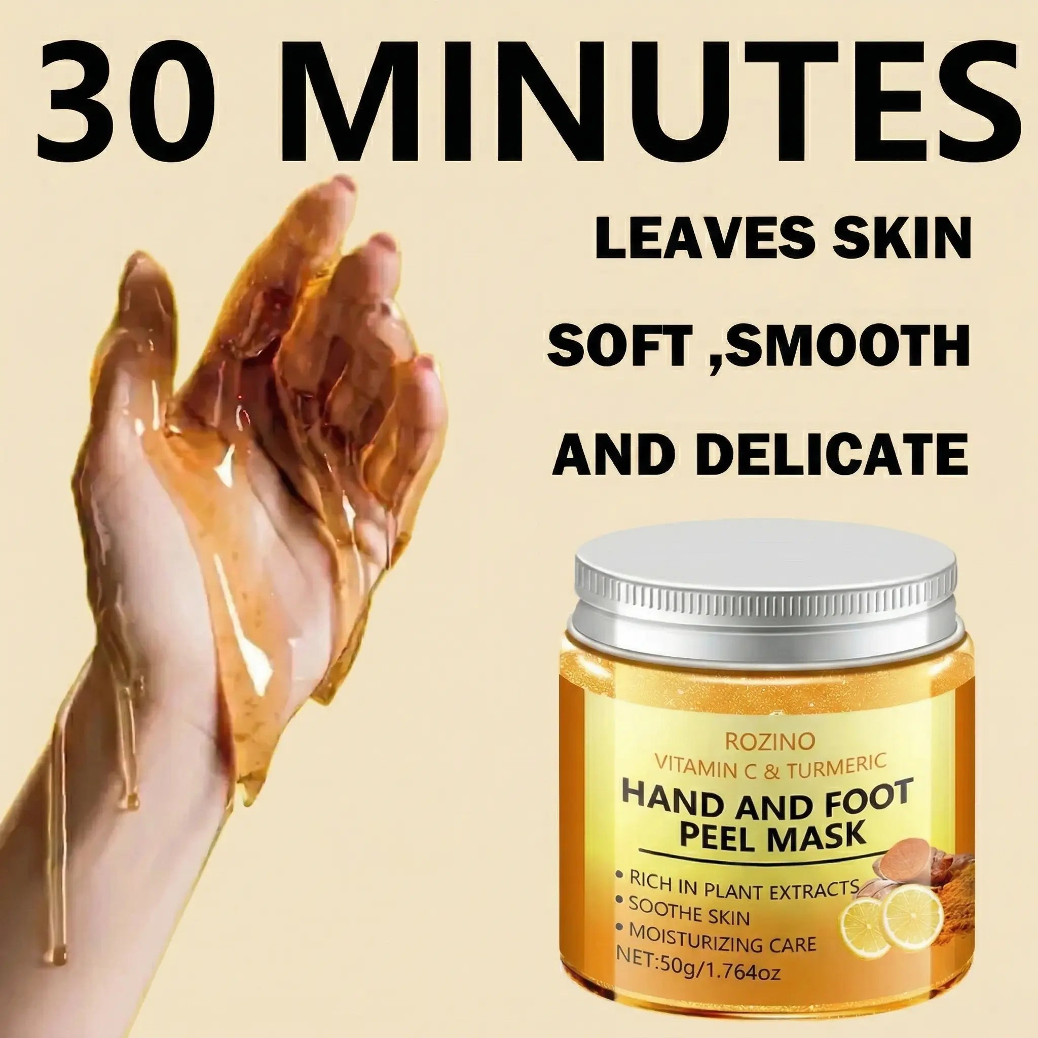 Vitamin C & Turmeric Hand and Foot Peel Mask, Moisturizing Gel Care for Dry Rough Hands and Feet, 1.76 Oz