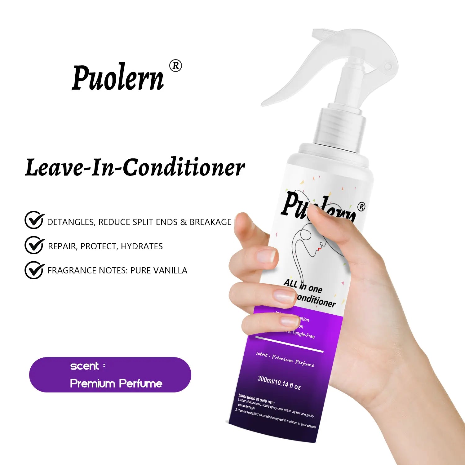 Puolern Nutritive Leave-In Conditioner,Repair, PROTECT, HYDRATES,DETANGLES, REDUCE SPLIT ENDS &BREAKAGE