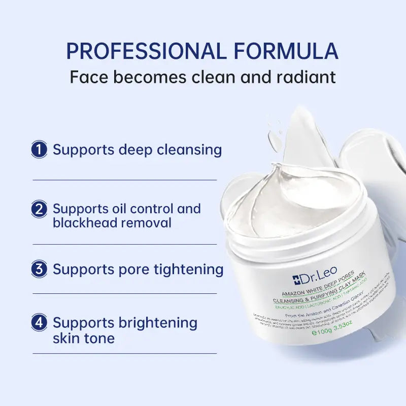 【On Sale】Dr.Leo White Clay Deep Pore Blackhead Cleaning Clay Mask -100G Face Skincare Mask*1Pcs