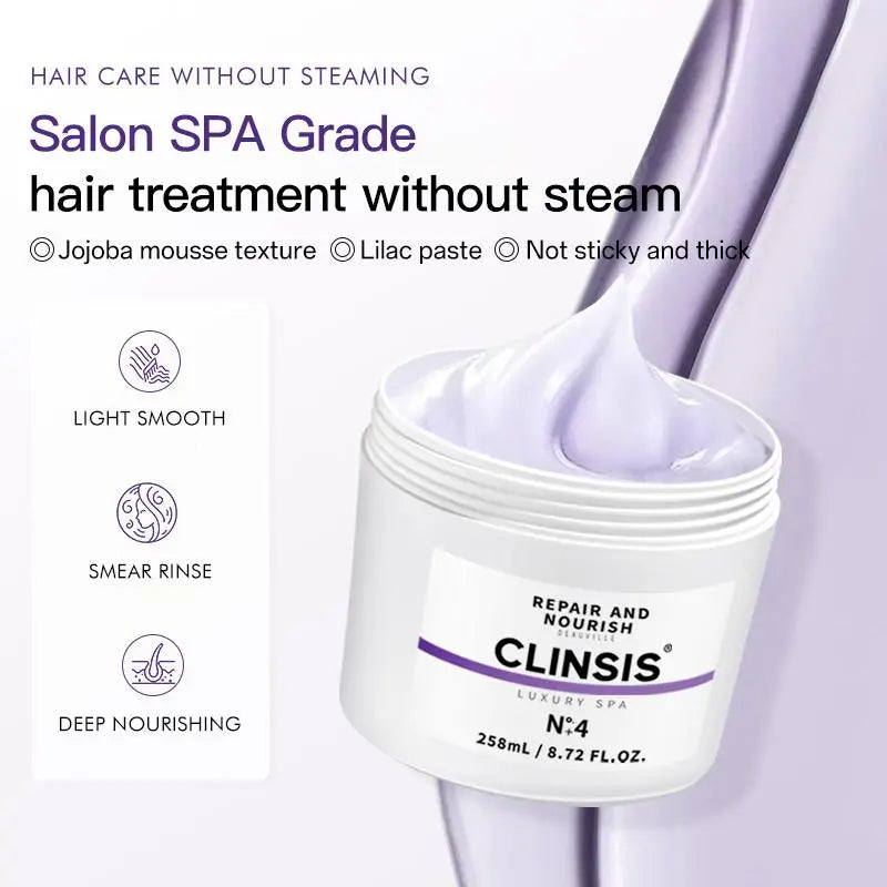 CLINSIS Nº4 Hair Mask - Luxurious Repair, Shiny Hair with Moroccan Argan Oil & French Marula Oil - 258Ml - Nourish, Smooth, Repair, Long Lasting Fragrance Aroma Organic Protective Barrier Sandalwood Haircare Scent Salon Scented Anti-Frizz Treatment Tiktok
