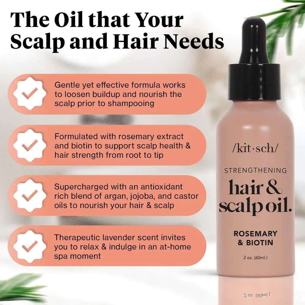 Kitsch Rosemary Oil for Hair Growth and Healthy Scalp, Pre Wash Scalp & Hair Oil Infused with Biotin, Strengthening, Nourishing & Volumizing, Hair Growth Oil - 60 Ml