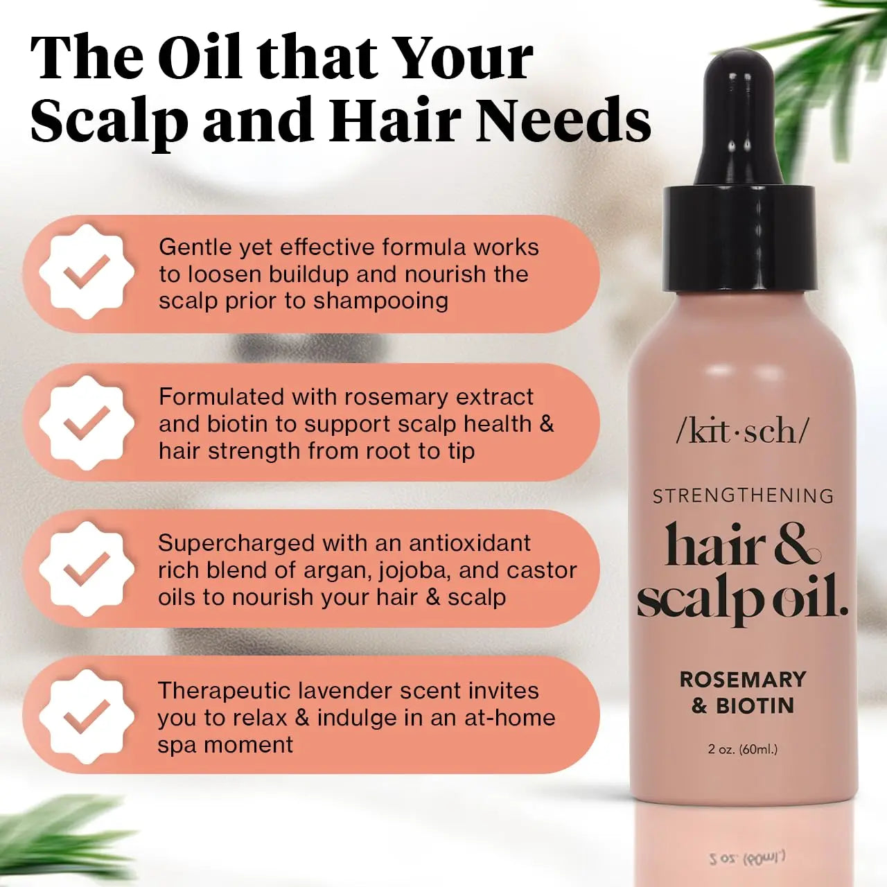 Kitsch Rosemary Oil for Hair Growth and Healthy Scalp, Pre Wash Scalp & Hair Oil Infused with Biotin, Strengthening, Nourishing & Volumizing, Hair Growth Oil - 60 Ml