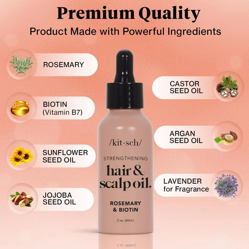 Kitsch Rosemary Oil for Hair Growth and Healthy Scalp, Pre Wash Scalp & Hair Oil Infused with Biotin, Strengthening, Nourishing & Volumizing, Hair Growth Oil - 60 Ml