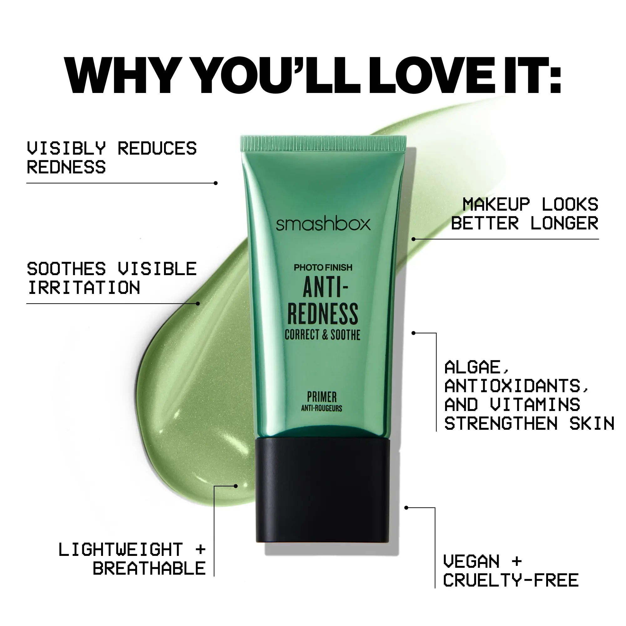 Smashbox Photo Finish Anti-Redness Correct & Soothe Primer - Lightweight, Neutralizes Redness, Soothes & Strengthen Skin with Skin-Caring Ingredients
