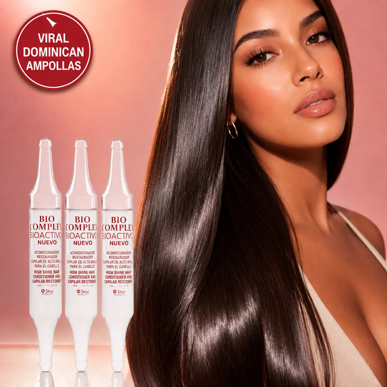 Bio Complex Bioactivo Dominican Hair Ampoules 3-Pack, Keratin Biotin Collagen Castor Oil Leave-In Treatment, High Shine Deep Conditioner for Dry Damaged Frizzy Curly Hair, Salon-Quality Ampollas Capilares 0.61 Fl Oz, Beauty Products, Hair Products