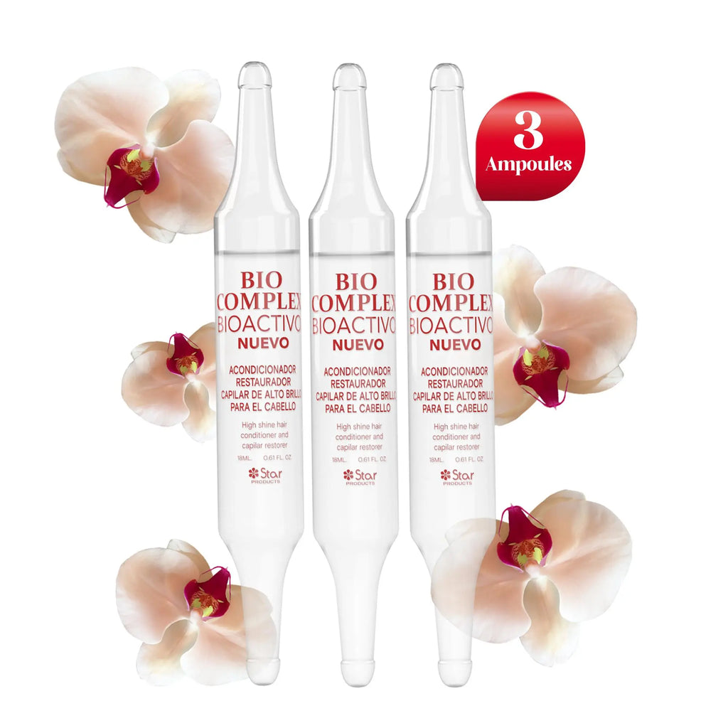 Bio Complex Bioactivo Dominican Hair Ampoules 3-Pack, Keratin Biotin Collagen Castor Oil Leave-In Treatment, High Shine Deep Conditioner for Dry Damaged Frizzy Curly Hair, Salon-Quality Ampollas Capilares 0.61 Fl Oz, Beauty Products, Hair Products