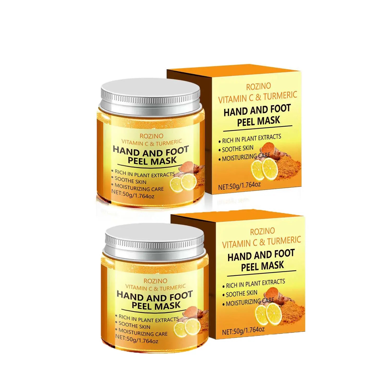 Vitamin C & Turmeric Hand and Foot Peel Mask, Moisturizing Gel Care for Dry Rough Hands and Feet, 1.76 Oz